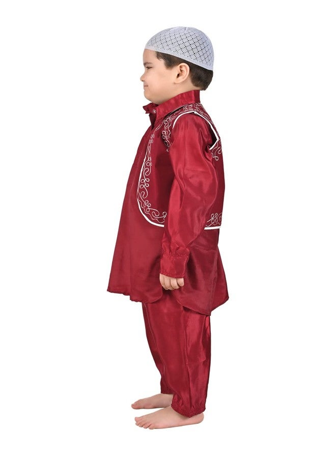 BookMyCostume Muslim Boy Red Pathani Suit with Cap Indian Fancy Dress Costume for Boys 2-3 years - Image 4